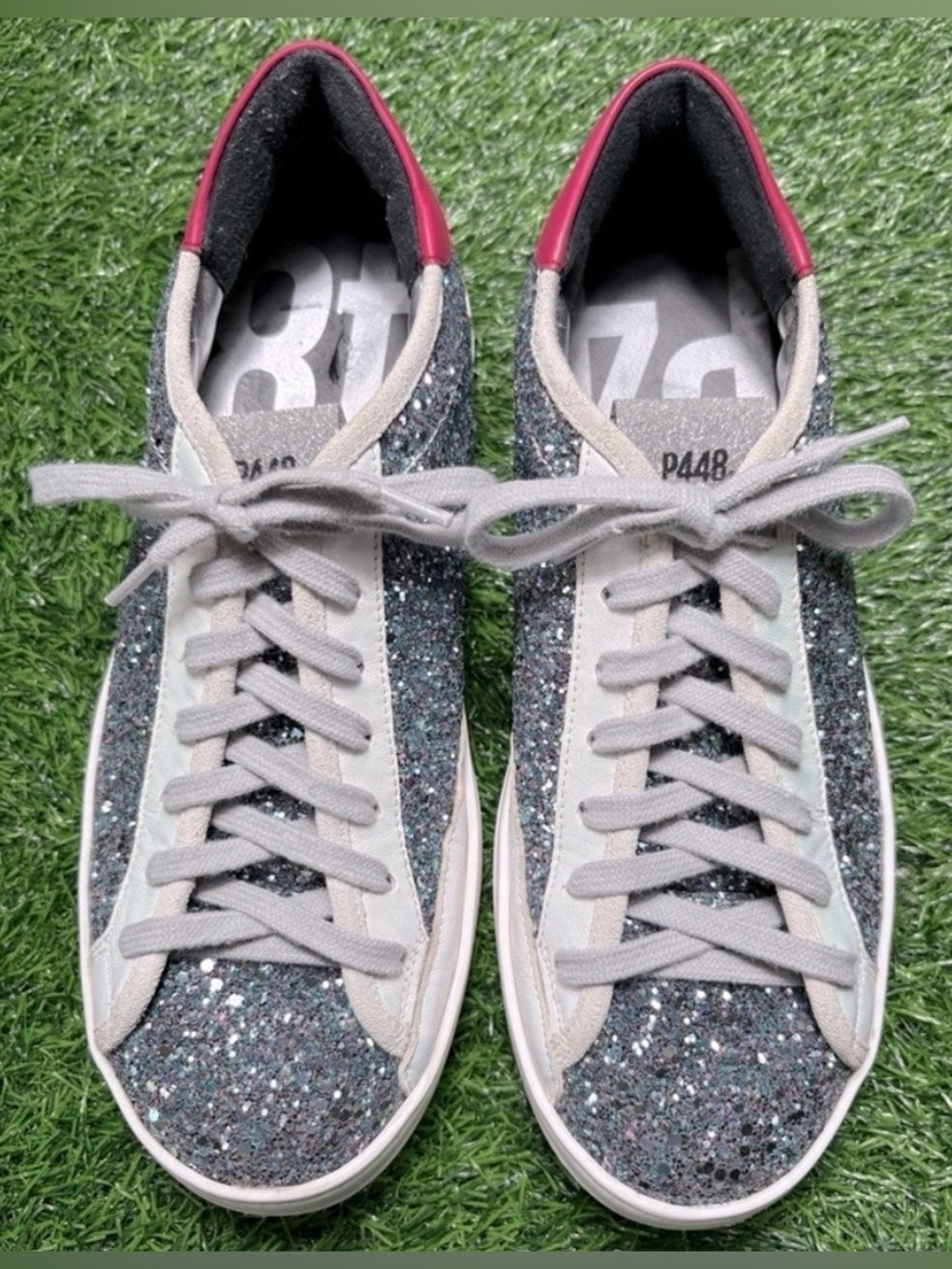 P448 Women’s Johnny Sneaker Silver Glitter Ice Sneakers-Size: 38 (7.5-8)